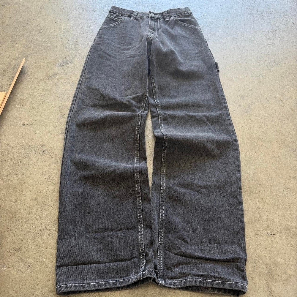 26x30 Black Baggy Wide Leg Carpenter Jeans Y2K Grunge 2000s Vintage